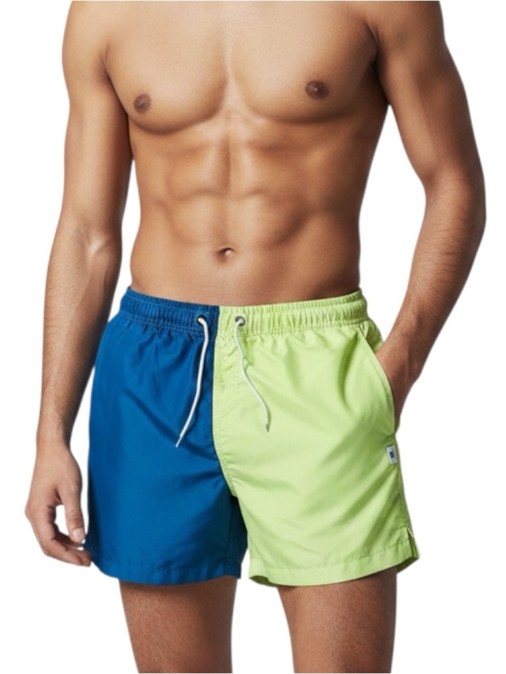 Bondi Beamers Swim Trunks Volleball Blue Lime/Green Colorblock Drawstring M